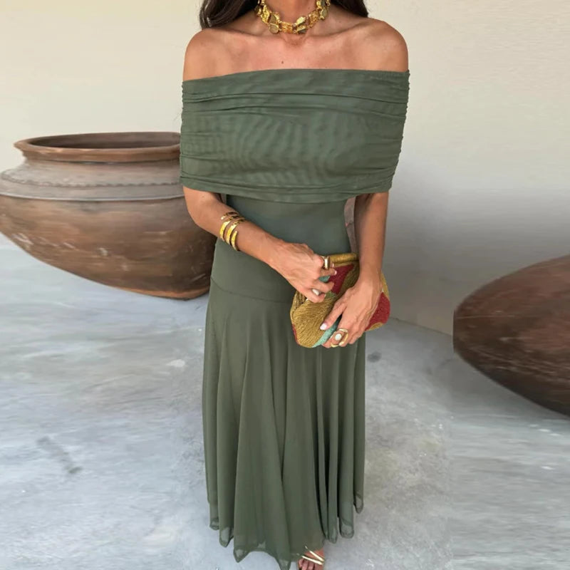 SunsetGlow™ Off-Shoulder Maxi Dress