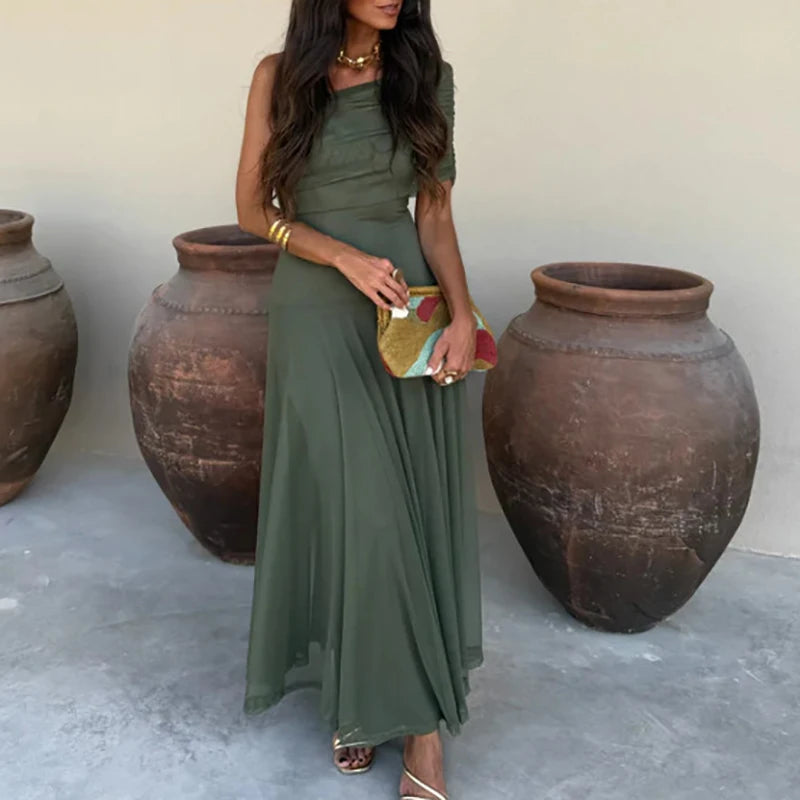SunsetGlow™ Off-Shoulder Maxi Dress