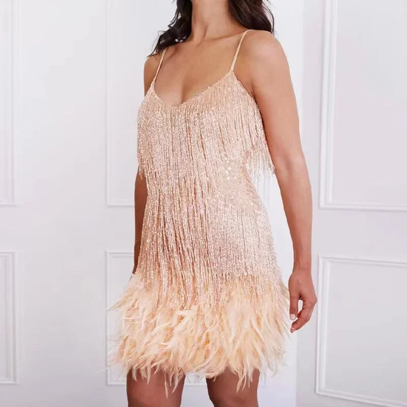 Celeste™ Feather Fringe Mini Dress
