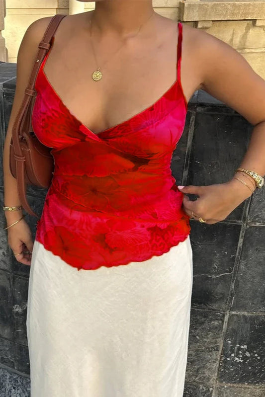 Scarlet Bloom™ Satin Floral Top