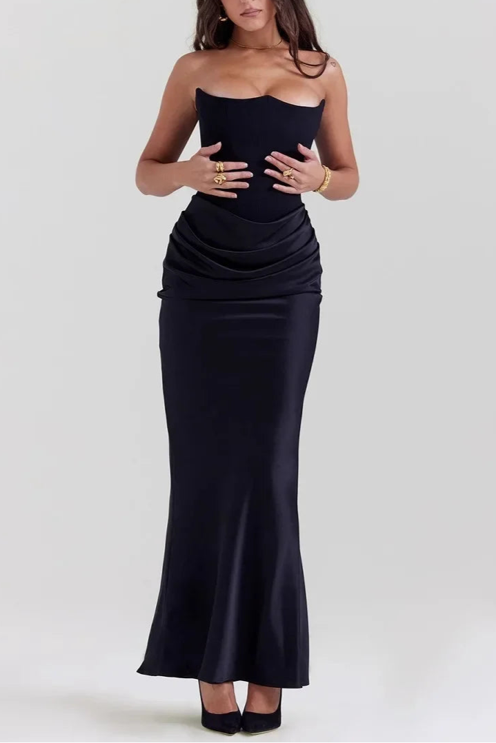 Noir Elegance™ Strapless Maxi Dress