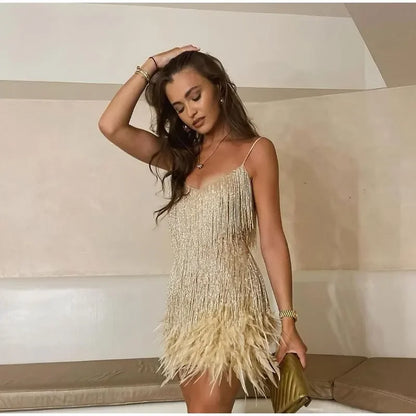 Celeste™ Feather Fringe Mini Dress