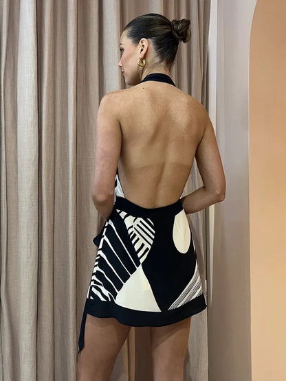 Aria™ Monochrome Wrap Mini Dress